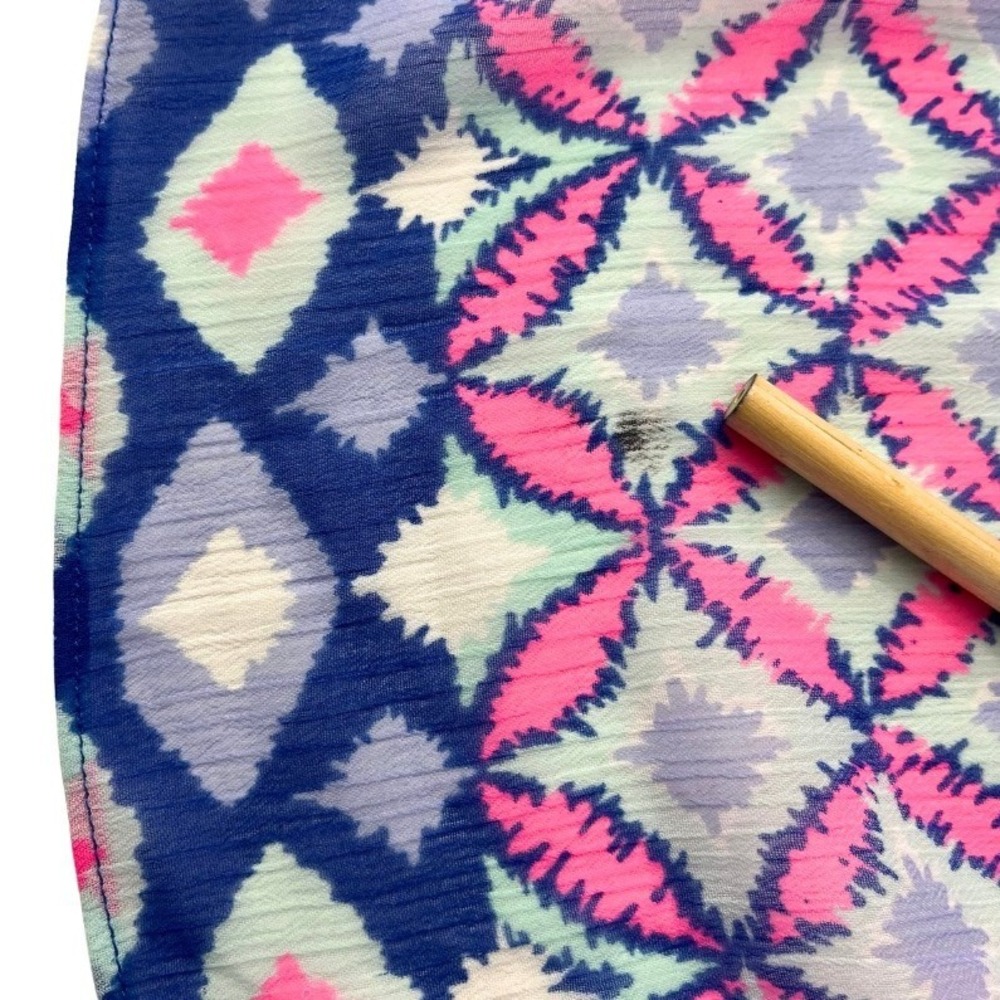 Lilly Pulitzer Fringe Kaftan Tunic Top XS Blue Pink Tropical Print Beach Boho - Picture 9 of 12